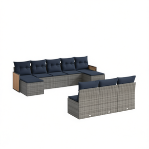 D0100X3MU0X Set Divano da Giardino in Polyrattan Grigio con Cuscini, 10 Posti, Arredamento da Esterno, Design Contemporaneo con Pannelli in Teak - Product Image 1