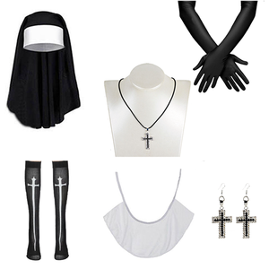 PESENAR Nonne Kostüm für Frauen-Nonne Kopf bedeckung Kragen Strümpfe Kreuz Halskette, Sexy Nonne Cosplay Requisiten für Halloween - Product Image 3