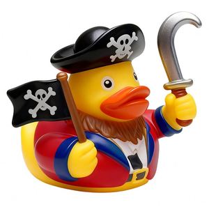 Jouets de bain en PVC en forme de canard pirate imprimés sur mesure, production en lot, avec motifs variés - Product Image 1