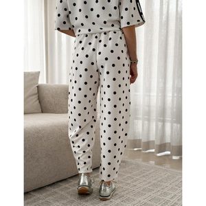 Conjunto de 2 Piezas para Mujer FOXA, Camiseta de Manga Corta con Estampado de Lunares y Pantalones con Rayas Laterales, Atuendo Casual Transpirable para Todas las Temporadas - Product Image 6