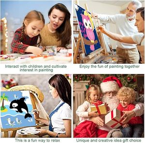 Songwoo Lot de 4 kits de <span class=keywords><strong>peinture</strong></span> par numéros pour enfants, motifs animaux imprimés numériquement, sans cadre : Hibou, Orca, Dinosaure, <span class=keywords><strong>Singe</strong></span> - Product Image 5