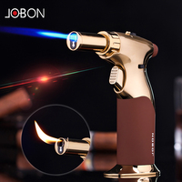 Briquet torche JOBON pour cigares avec logo personnalisé, gaz butane, flamme réglable, flamme puissante, alliage de zinc, emballage cadeau pour offres promotionnelles