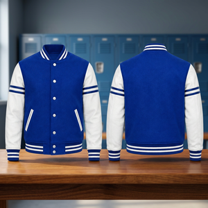เสื้อโค้ททีม Letterman แบบมีโลโก้เปล่า พร้อมส่ง สำหรับผู้ชาย ตัวเสื้อทำจากผ้าขนสัตว์ แขนทำจากหนัง รับผลิตแบรนด์ส่วนตัว เสื้อแจ็คเก็ตสำหรับโรงเรียนหรือชมรม ขายส่งจากผู้ผลิต - Product Image 2