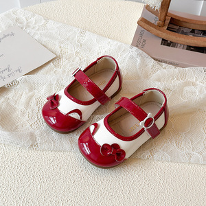 Chaussures d'école en cuir PU pour bébé fille, vente en gros, nouveau style, mocassins antidérapants pour tout-petits avec nœud princesse, chaussures pour enfants - Product Image 2