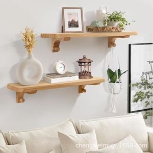 Solid Wood <b>Wall</b> <b>Shelf</b> 2 Tier Rectangle Durable <b>Wall</b> <b>Mounted</b> Living Room Storage Rack - Product Image 1