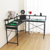 Bureau de table de travail d'ordinateur d'angle en forme de L avec lumières LED