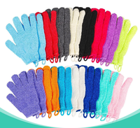 Gants exfoliants pour le corps avec logo personnalisé, gants de massage en nylon à cinq doigts, gants de douche exfoliants avec corde