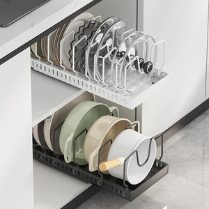 Sea Shark Retractable Cookware <b>Rack</b> Carbon Steel Multi Layer Pull Out Pot <b>Storage</b> Cabinet Organizer <b>Kitchen</b> Drawer <b>Rack</b> - Product Image 2