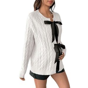 Cardigan de maternité pour femmes tricoté col rond à manches longues <span class=keywords><strong>pull</strong></span> de <span class=keywords><strong>grossesse</strong></span> avant noeud papillon <span class=keywords><strong>pull</strong></span> de Style décontracté pour l'automne - Product Image 1