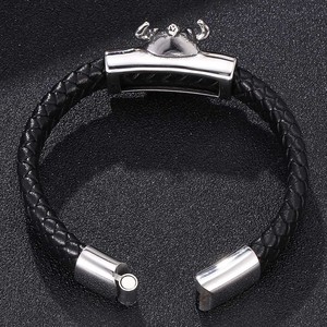 YK-Fashion Nordic <span class=keywords><strong>Viking</strong></span> Bracelet en cuir pour homme Bracelet en cuir vintage en acier inoxydable - Product Image 2