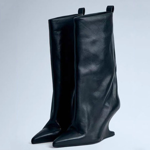 Custom Style Pointed Toe Suede Shoes High Top Wedge Heels Ankle <b>Boots</b> Sexy Women's on Short Booties - Product Image 3