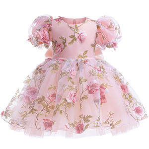 Robes de cérémonie de mariage pour filles, robes de princesse élégantes en <span class=keywords><strong>tulle</strong></span> long pour enfants, vêtements pour enfants, robes 3D pour filles d'été, ODM/OEM - Product Image 1