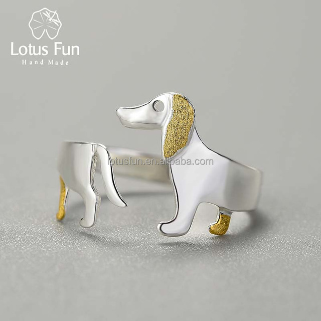 Real 925 Sterling Silver Fine Jewelry Adjustable Rings Cute Dachshund Fashion Design for Women