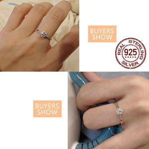 Anillo de Compromiso y Matrimonio de Plata de Ley S925 con Circonita Cúbica Clásica en Engaste de Garra, Anillos de Promesa Eternos para Mujer - Product Image 6