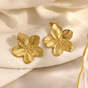 Flower Stud <b>Earrings</b> Gold Plated Zinc Alloy Stainless Steel <b>Post</b> For Women Fashion Jewelry EH11251G - Product Image 2