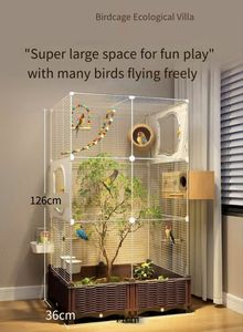 Villa écologique pour perroquets, cage à oiseaux avec barres horizontales épaisses, division à trois niveaux pour tous types d'oiseaux, empêche les évasions - Product Image 3