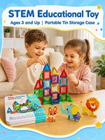 EPT 45 pièces Mini blocs magnétiques animaux avec étui de transport, jouet de construction STEM pour enfants, ensemble ferme