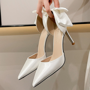9CM/7CM Silk Material Zapatos Tacon Mujer Party Sexy New European Fashion White <b>Pointed</b> Heel Women's Pumps - Product Image 1