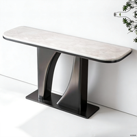 Table console moderne en marbre avec base en métal noir, table d'appoint étroite pour entrée, couloir, salon, rangement, meubles de maison