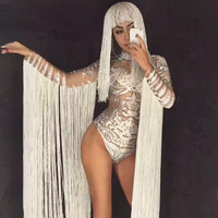 Robe en cristal blanc cygne robe sexy de discothèque pour femmes tenue de scène Costume de fête