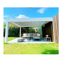 Pergola Bioclimatique Motorisée à Lames Orientables en Alliage d'Aluminium - Imperméable, Résistante au Vent, Thermolaquée, Facile à Assembler, Style Naturel Chinois
