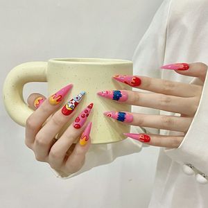 <span class=keywords><strong>เล็บ</strong></span>ปลอมลายการ์ตูนน่ารัก ตำรวจหญิงบินได้ ลายวาดมือ ทรงสติลเลตโต้ 10 ชิ้น - Product Image 2