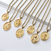 Factory Spot Wholesale 14Pcs Collier pendentif en acier inoxydable tridimensionnel Saint européen et américain