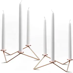 Portacandele 2 pezzi candelabri geometrici irregolari in metallo a 3 braccia per la decorazione della decorazione domestica