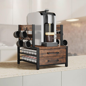Support de rangement pour dosettes de café en bois avec tiroir et porte-tasses pour machine à café de bureau, grande capacité, design en bois de fer - Product Image 4