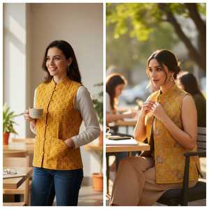 เสื้อแจ็คเก็ตผ้าควิลท์แบบไม่มีแขนสำหรับผู้หญิง เสื้อกั๊กผ้าฝ้ายพิมพ์ลายชาติพันธุ์ น้ำหนักเบา อุ่นสบาย เหมาะสำหรับใส่เป็นเสื้อนอก - Product Image 3