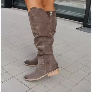 Botas de Ante de Caña Alta para Mujer, Otoño-Invierno 2025, Novedad de Comercio Exterior Transfronterizo, Tacón Bajo, Cremallera Lateral, Tallas 40-43, Diseño Liso - Product Image 4