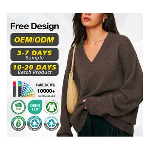 Suéter de Cachemira de gran tamaño de lujo con cuello en V patrón de alta calidad suave personalizado de fabricantes Woem