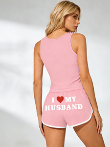 Paquete de 3 Pantalones Cortos de Cintura Alta para Mujer, Transpirables, Cómodos, para Estar en Casa, Talla Estándar, Ropa de Dormir Informal, con Estampado 'I Love My Husband' - Product Image 4