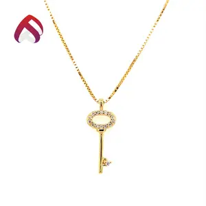 Elegant silver key pendant 925 sterling silver jewelry with diamond CZ necklace