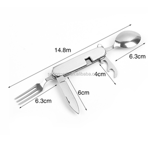 Couteau pliant, cuillère fourchette de Camping multifonction 6 en 1 kit de poches détachables avec étui de transport, fourchette pour le Camping, couverts en acier inoxydable - Product Image 4