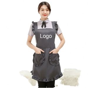 Tabliers de taille réutilisables en coton pour femmes, style coréen occidental, avec logo personnalisable imprimé, anti-salissures et résistants à la saleté, pour le travail en salon de manucure - Product Image 4