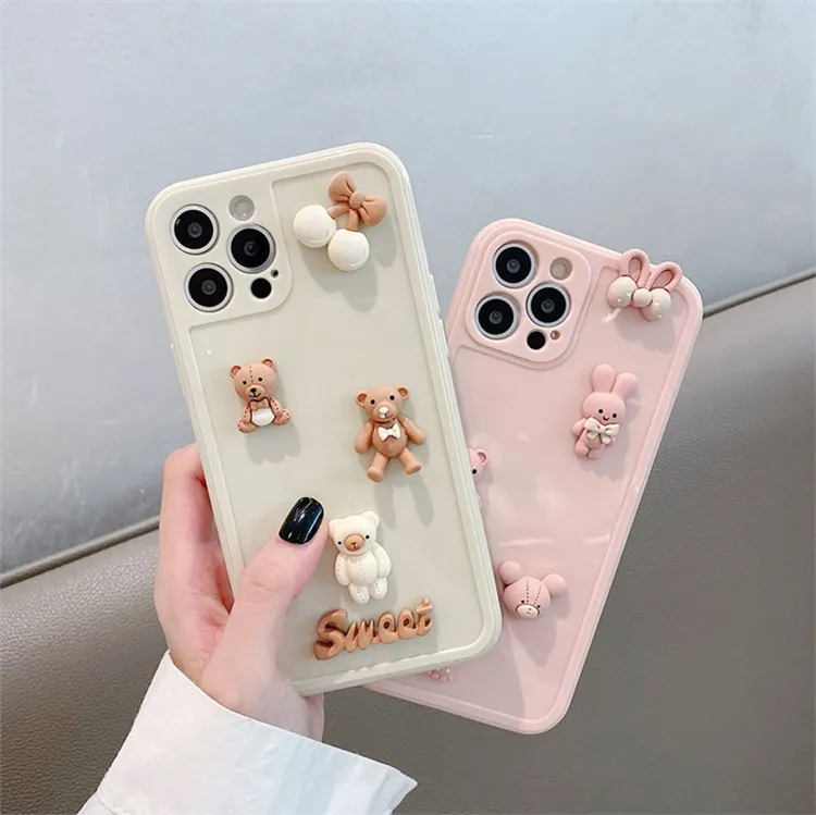 New Protector Girl Kawaii Cute Cartoon 3D Bear Phone Case For iPhone 11 12 13 Pro Max