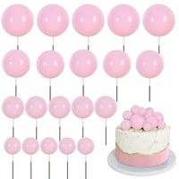 Décorations de gâteau en fausses boules, 20 pièces, sac de boules en mousse de tailles variées (2 cm, 2,5 cm, 3 cm, 4 cm), 20 boules noires, dorées, argentées et roses pour gâteau d'anniversaire