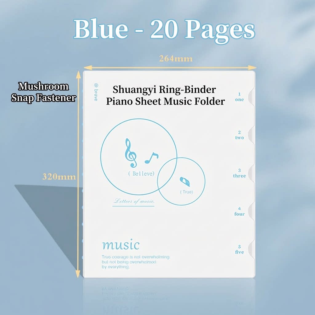 แฟ้มเก็บโน้ตเพลงแบบสแน็ปลายเห็ด 20 หน้า สีฟ้า