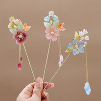 Élégante Pince à Cheveux de Style Chinois avec Pompon, Bâtonnet à Cheveux Traditionnel à Motif Floral, Accessoire de Coiffure, Bijou pour Femme, Épingle à Cheveux, Aiguille à Cheveux