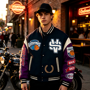Chaqueta de Béisbol Bordada con Detalles Elaborados, Estilo Universitario y Motociclista, para Reuniones Urbanas y Personalización de Equipos, Venta al Por Mayor de Fábrica ODM - Product Image 4