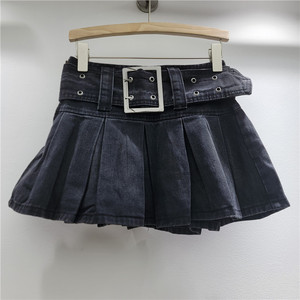Faldas vaqueras mini plisadas de corte A para mujer, estilo formal, adelgazantes, con cinturón, novedad de otoño 2026 al por mayor - Product Image 2