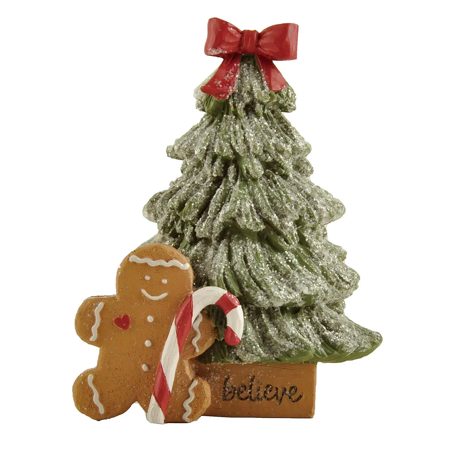 Fabrik handgefertigtes Harz Weihnachtshandwerk Lebkuchen-Mensch mit Weihnachtsbaum und Zuckerrohrstock für Heimdekoration