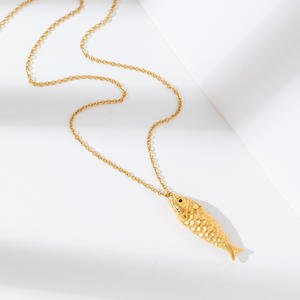 卸売人気ネックレス ジュエリー 新デザイナースタイル ステンレス製 防水 ブラックダイヤモンド フィッシュペンダントネックレス - Product Image 2