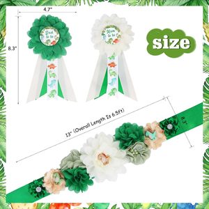 Kit de ceinture de maternité et de déguisement pour baby shower Thème <span class=keywords><strong>Dinosaure</strong></span> Vert 'Hatching Soon' avec ceinture de ventre et épingles de corsage pour future maman et future <span class=keywords><strong>papa</strong></span> - Product Image 3