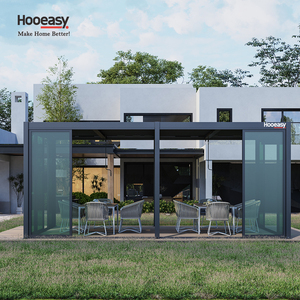 Pérgola de Aluminio Hooeasy para Jardín, con Techo de Láminas Ajustables, Puertas Corredizas de Vidrio, Impermeable, Modelo 9610 - Product Image 3