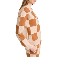 Vente en gros de logo personnalisé OEM & Odm ensemble de pulls tricotés à manches longues et demi-col avec 2 fermetures éclair et carreaux en viscose pour femmes