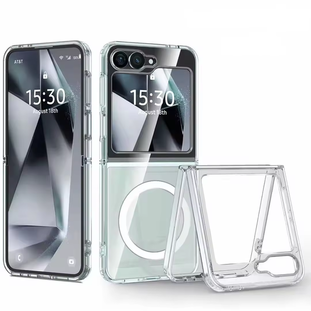 Wholesale Flip Transparent Cover Acrylic Magnetic Wireless Charge clear Cell Phone case for samsung galaxy Z Flip 6 5 4 7