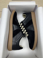 Chaussures de marche unisexes en cuir véritable de marque de créateur, baskets décontractées à lacets, patchwork noir, semelle en caoutchouc confortable