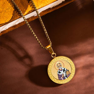 GIVELUCK 스테인리스 스틸 성 니콜라 비잔틴 아이콘 펜던트 세 개의 금색 가방 앵커 심볼 18K 금 도금 맞춤형 정교회 - Product Image 2